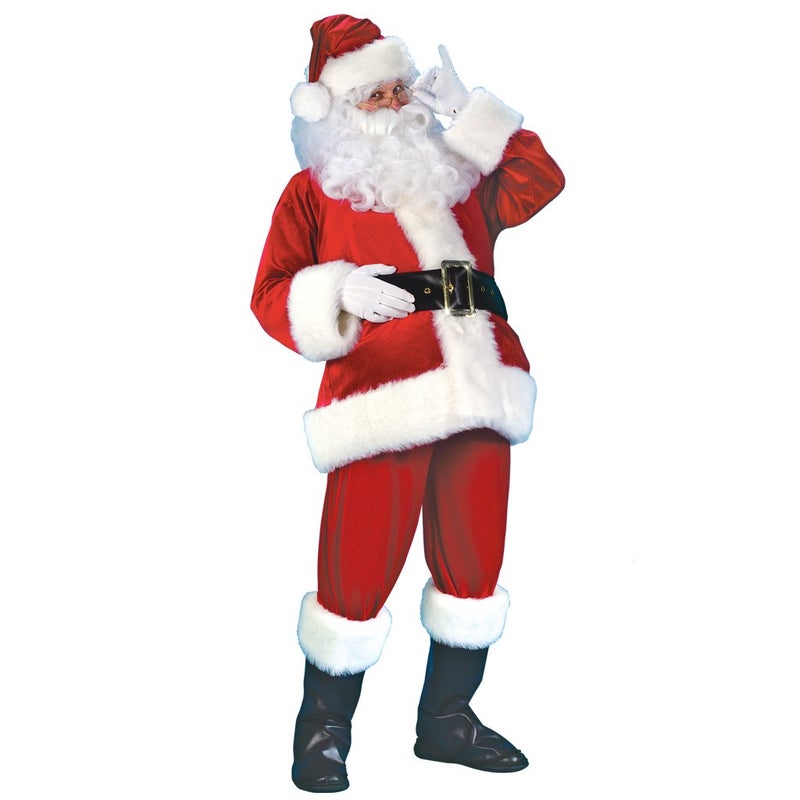 EraSpooky Men Christmas Holiday Deluxe Adult Santa Claus Costume Suit 7pcs (Plus Size) - Image 1